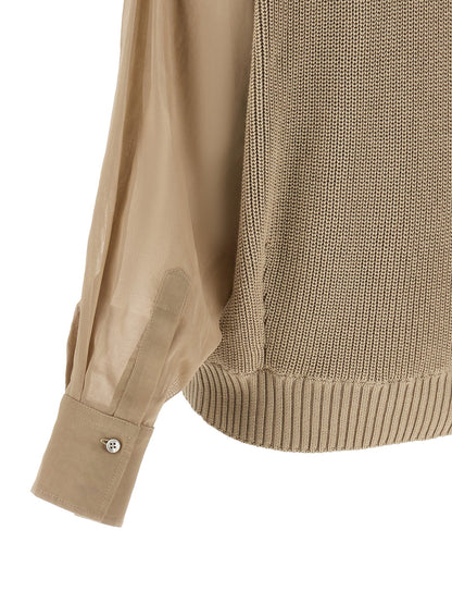 Brunello Cucinelli Organza Sleeve Cardigan Beige