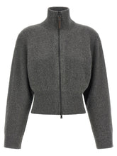 Brunello Cucinelli Ribbed Cardigan With Leather Detail Gray
