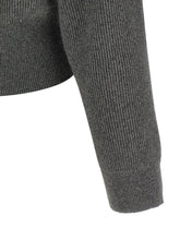Brunello Cucinelli Ribbed Cardigan With Leather Detail Gray