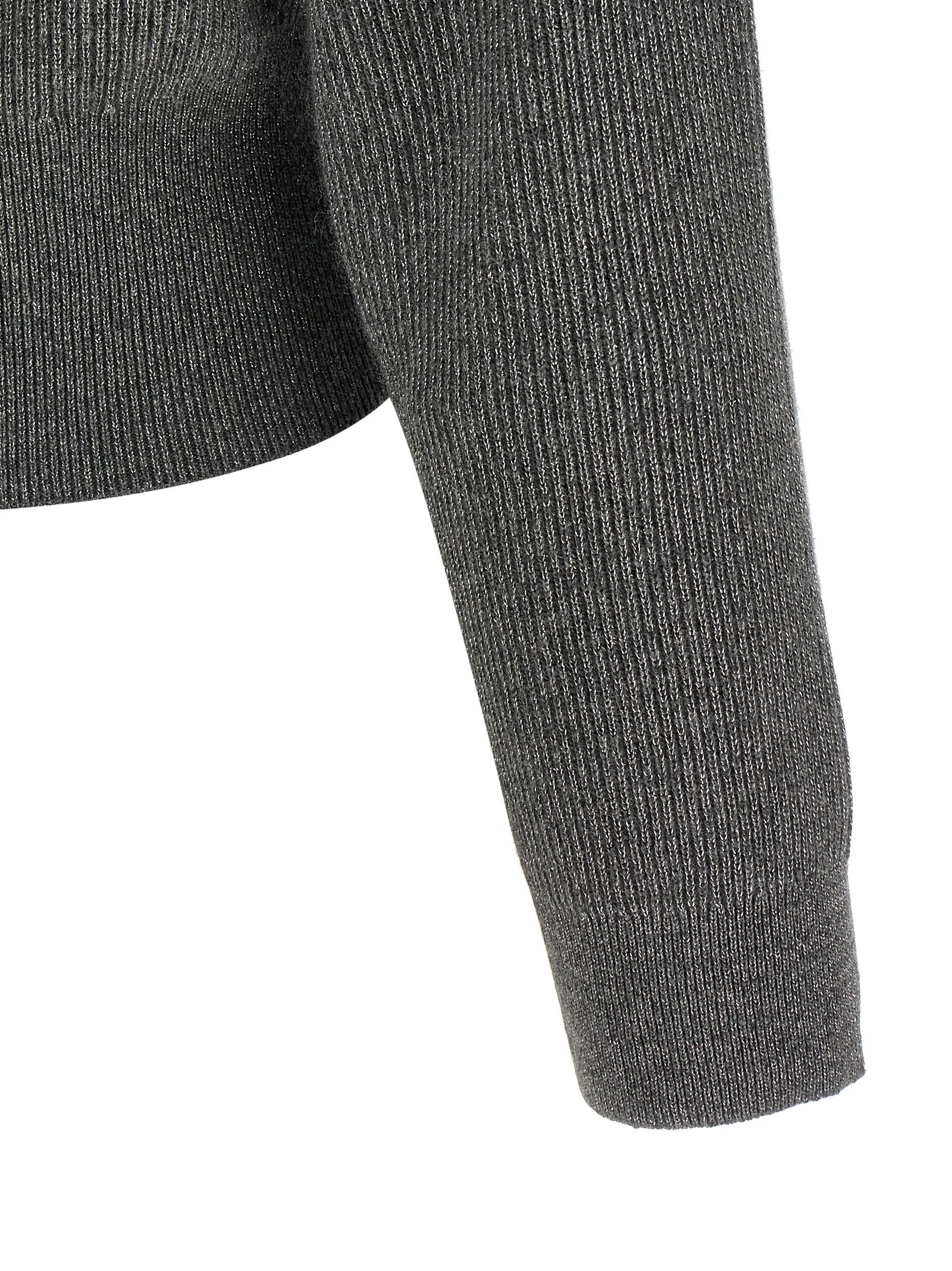 Brunello Cucinelli Ribbed Cardigan With Leather Detail Gray