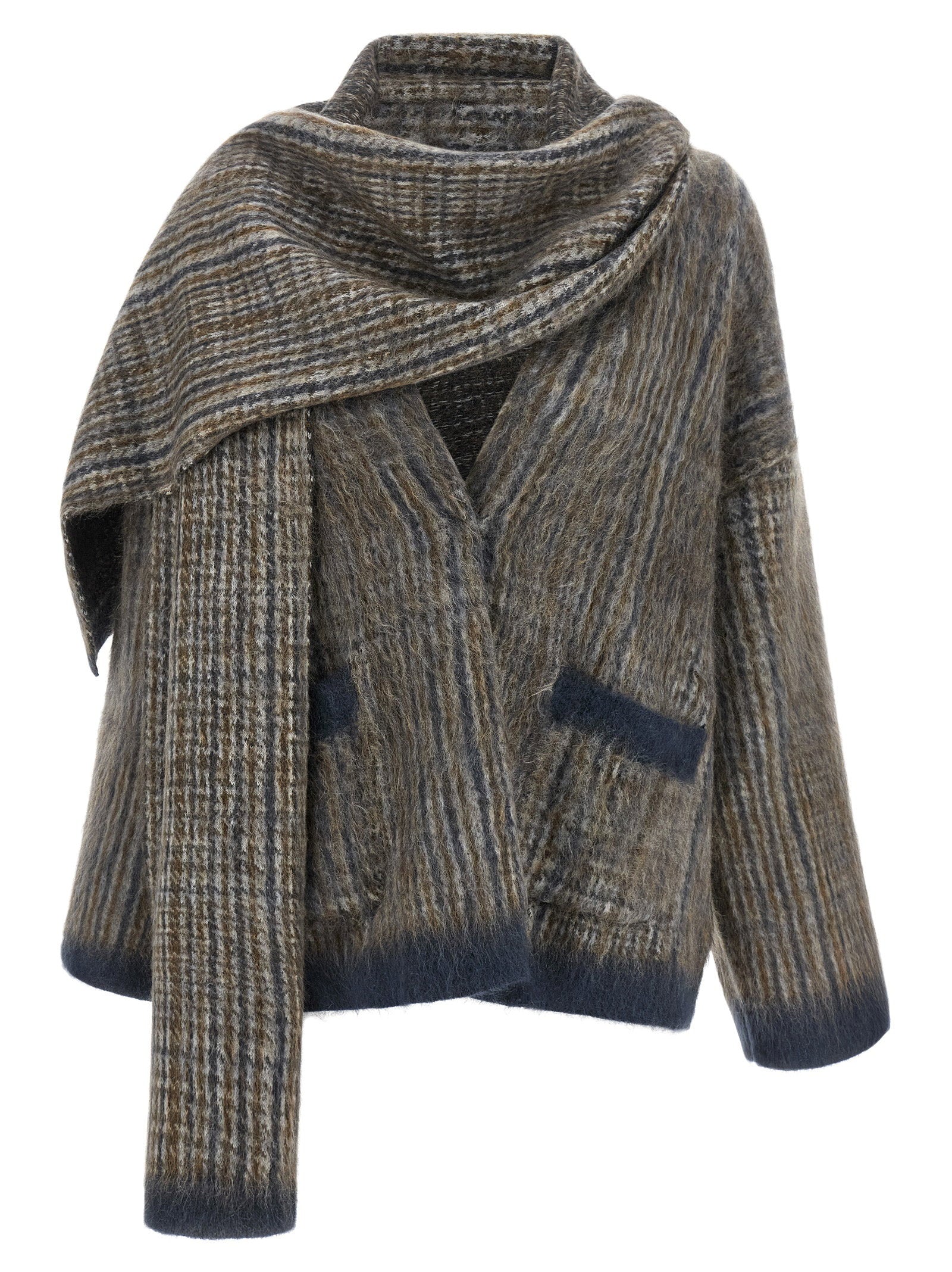 Brunello Cucinelli Cardigan With Scarf Gray