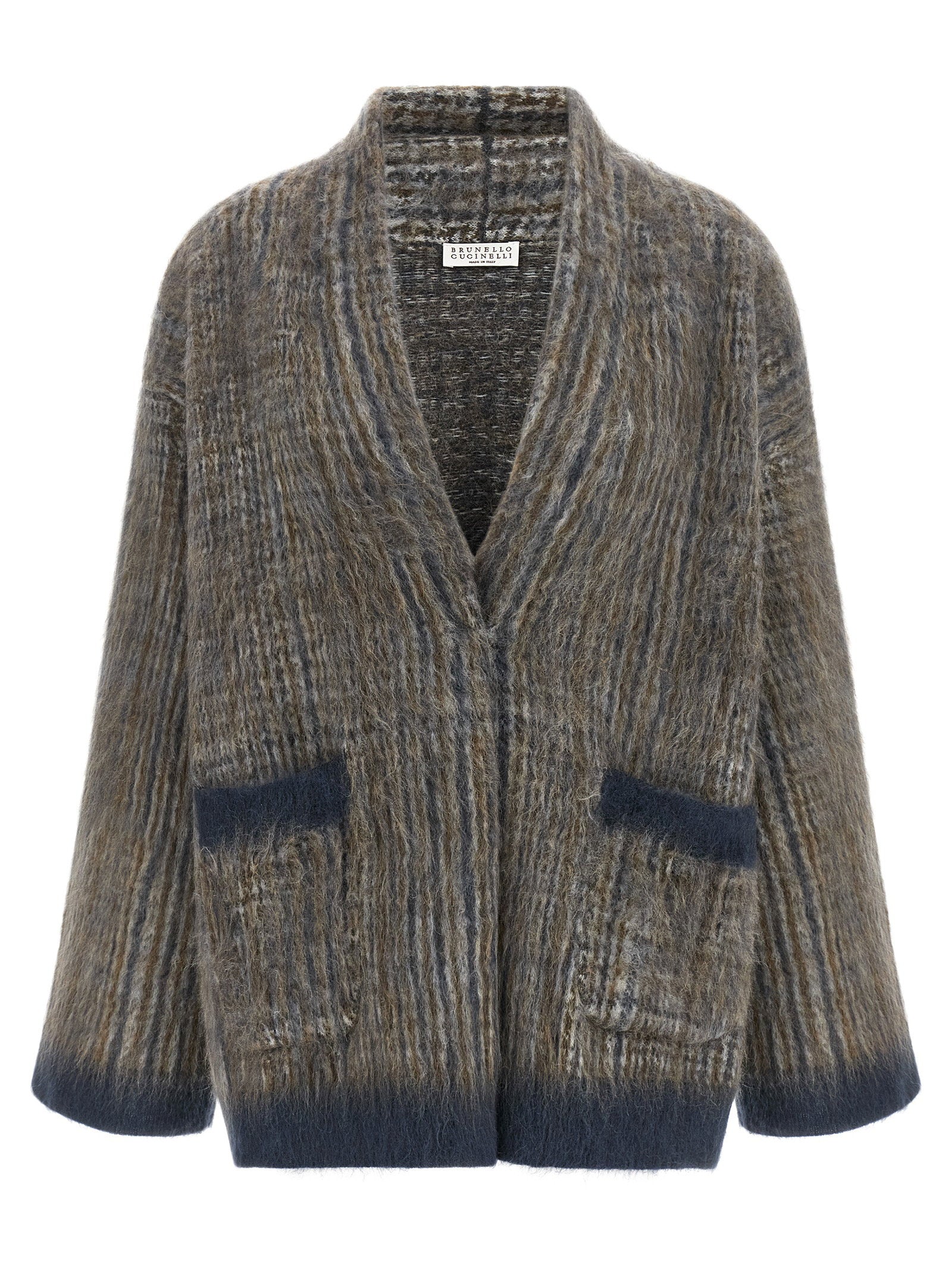 Brunello Cucinelli Cardigan With Scarf Gray