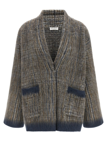 Brunello Cucinelli Cardigan With Scarf Gray