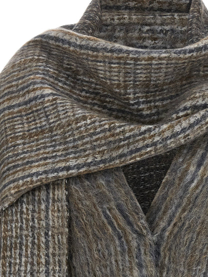 Brunello Cucinelli Cardigan With Scarf Gray