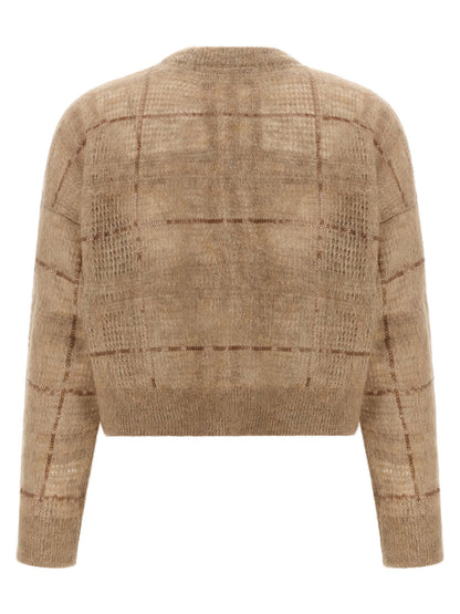 Brunello Cucinelli Sequin Check Sweater Beige
