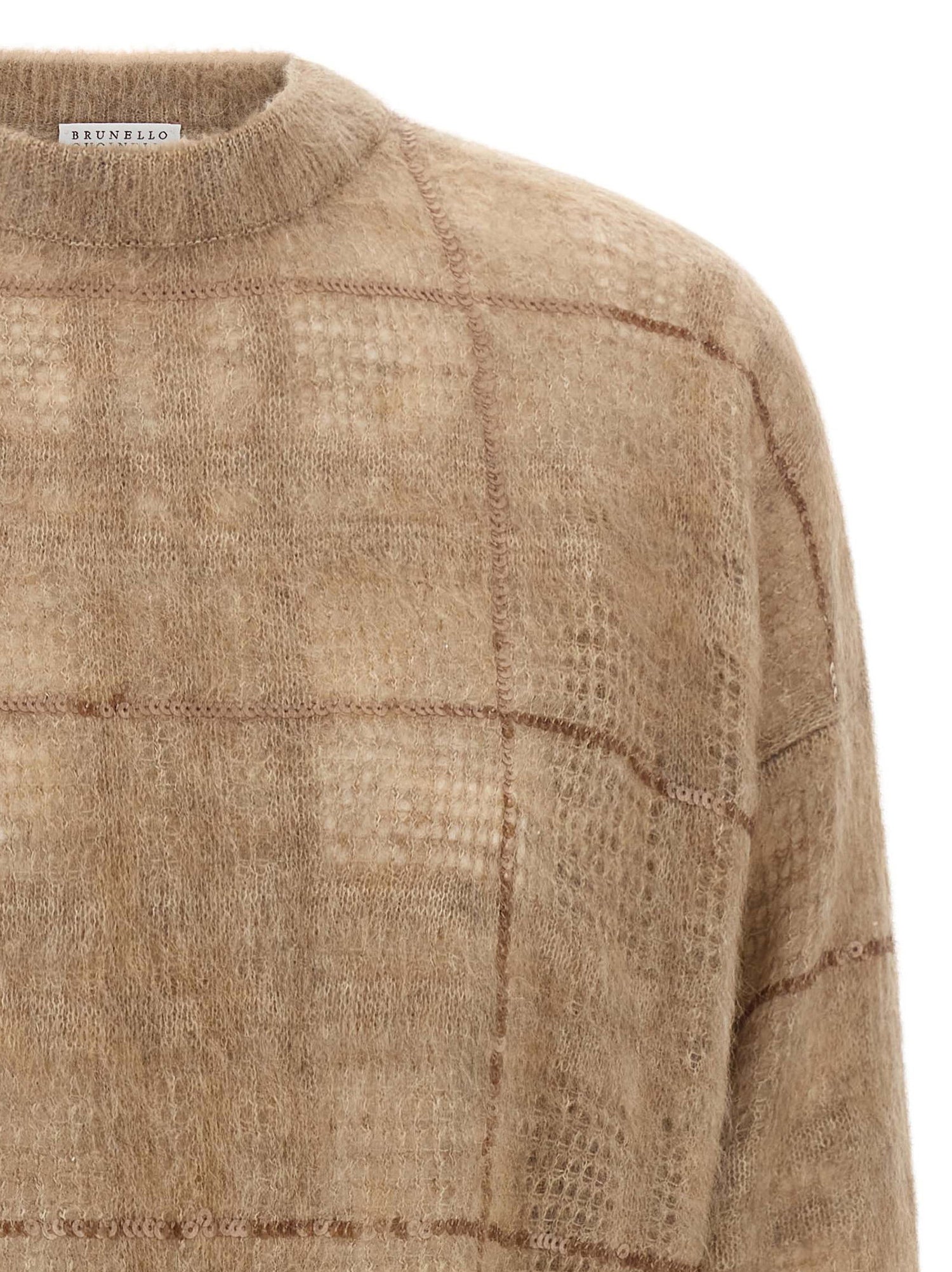 Brunello Cucinelli Sequin Check Sweater Beige