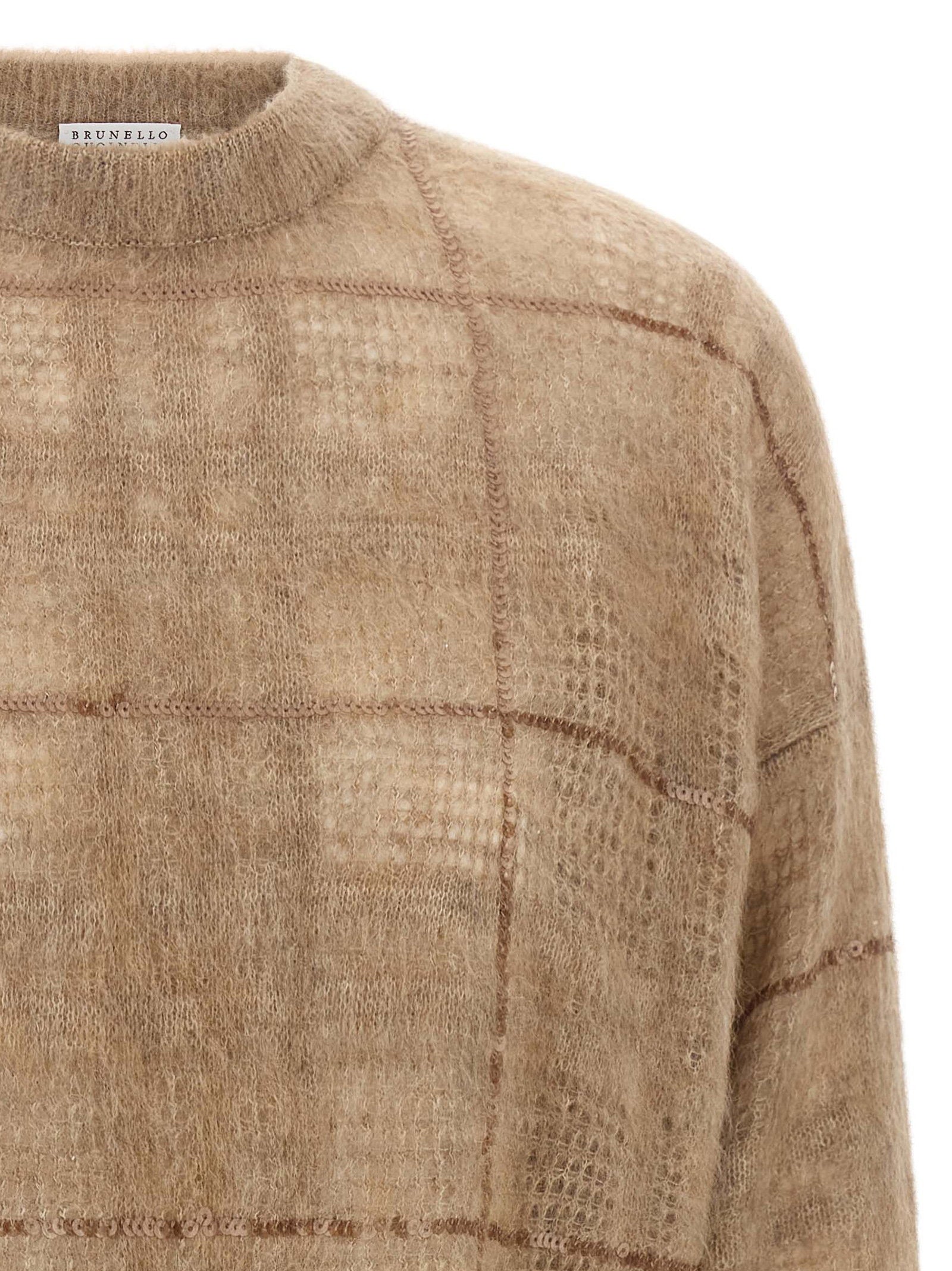 Brunello Cucinelli Sequin Check Sweater Beige