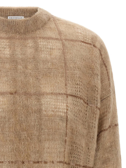 Brunello Cucinelli Sequin Check Sweater Beige
