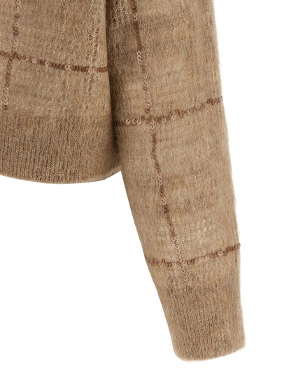 Brunello Cucinelli Sequin Check Sweater Beige