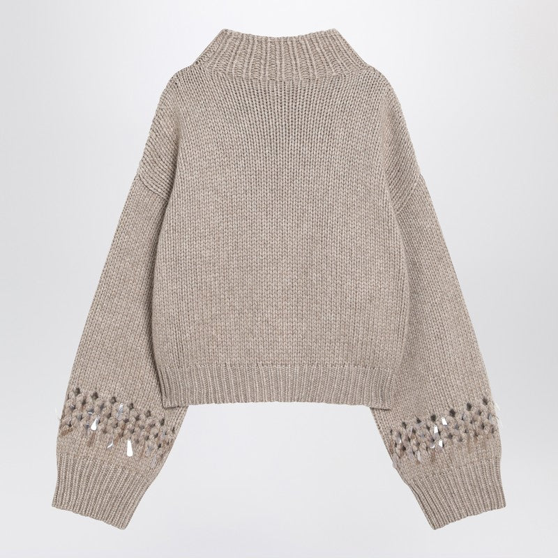 Brunello Cucinelli Brown Cashmere Openwork Jumper with Sequins Brown