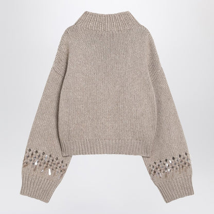Brunello Cucinelli Brown Cashmere Openwork Jumper with Sequins Brown