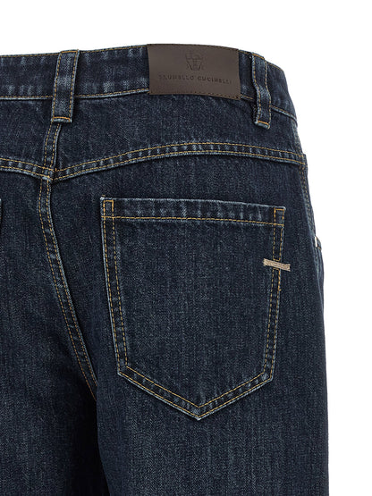 Brunello Cucinelli Shiny Bartack Jeans Blue