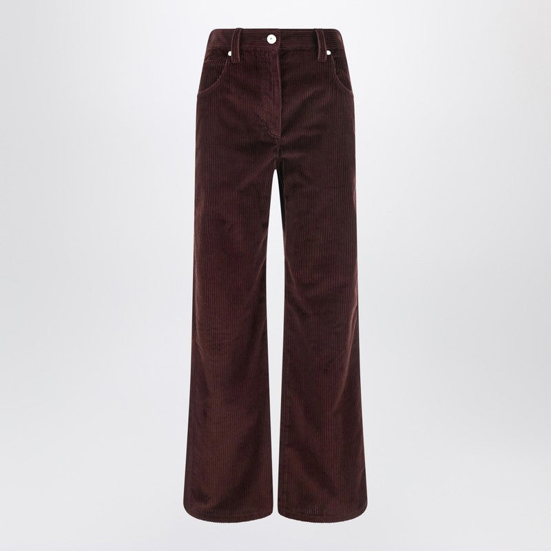 Brunello Cucinelli Wide-Leg Bordeaux Velvet Trousers Red