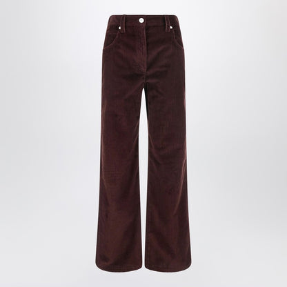Brunello Cucinelli Wide-Leg Bordeaux Velvet Trousers Red