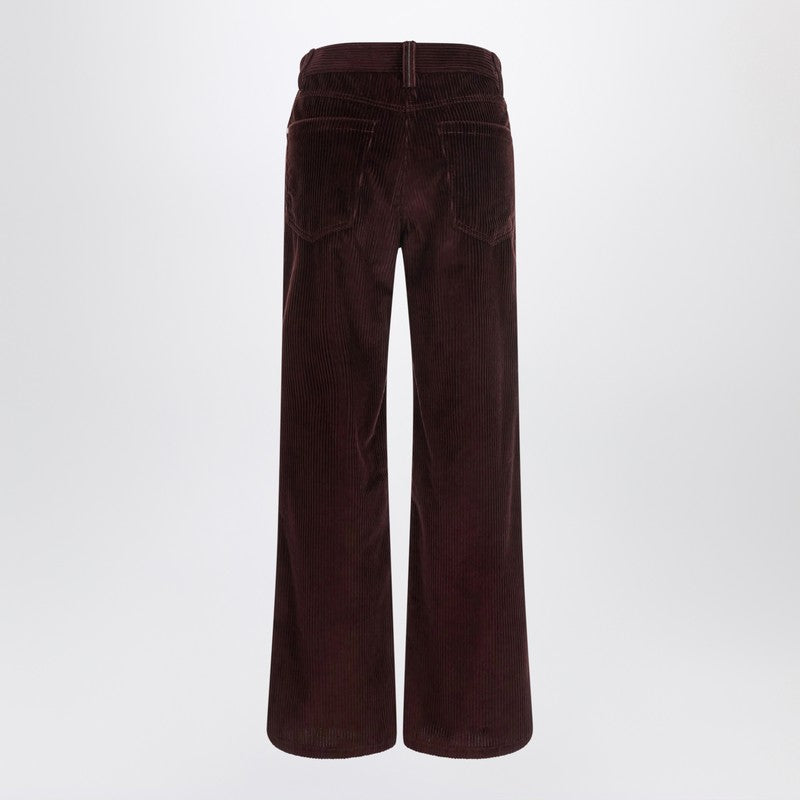 Brunello Cucinelli Wide-Leg Bordeaux Velvet Trousers Red