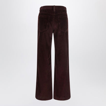 Brunello Cucinelli Wide-Leg Bordeaux Velvet Trousers Red