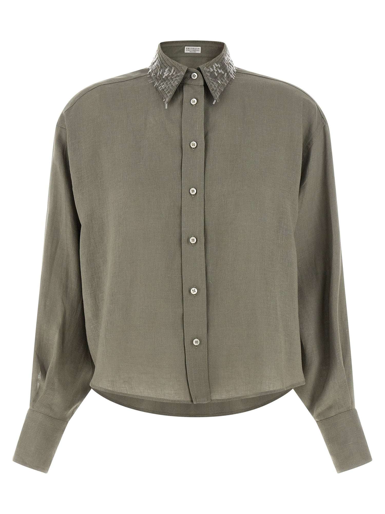 Brunello Cucinelli Sequin Collar Shirt Green