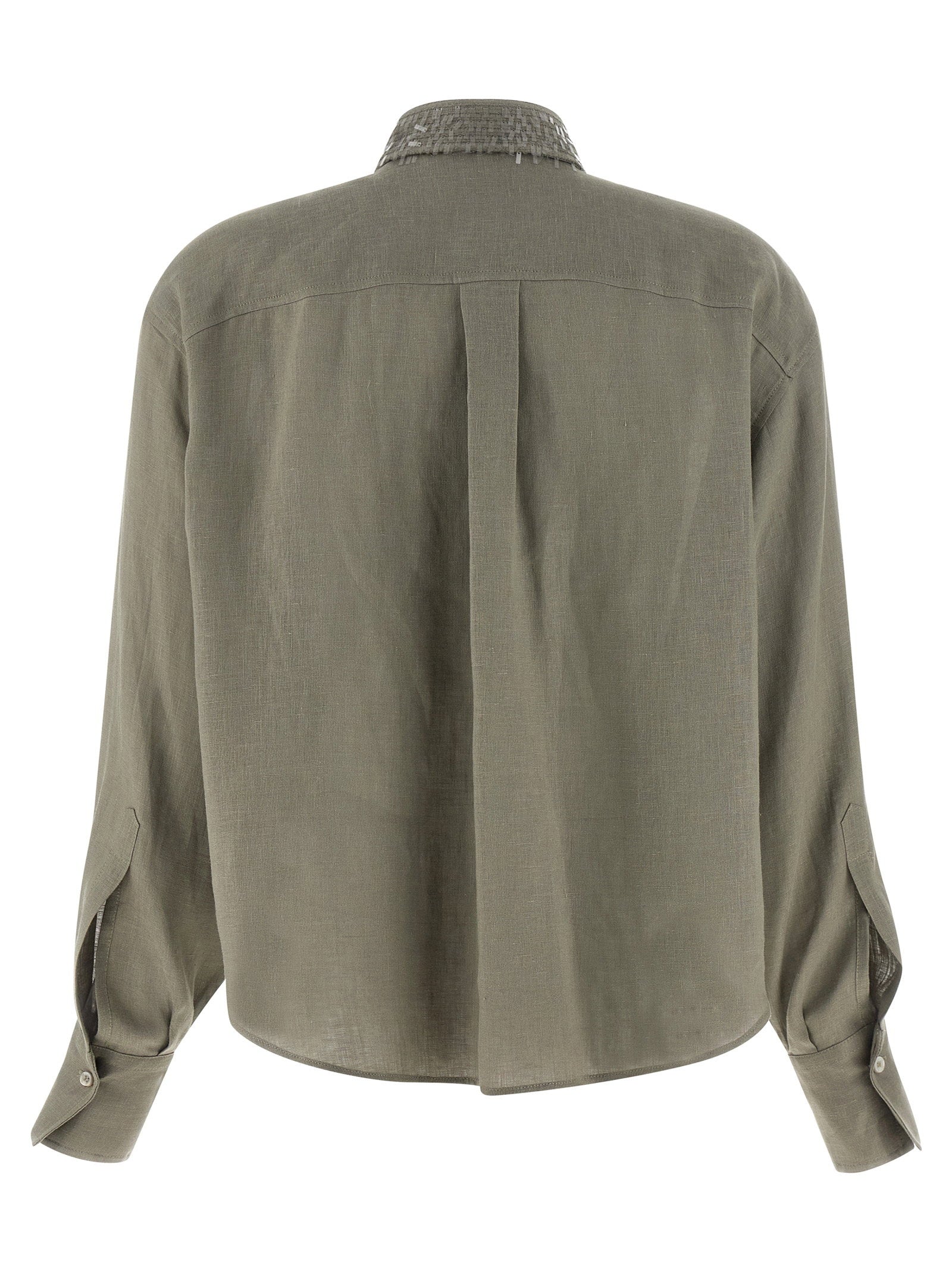 Brunello Cucinelli Sequin Collar Shirt Green