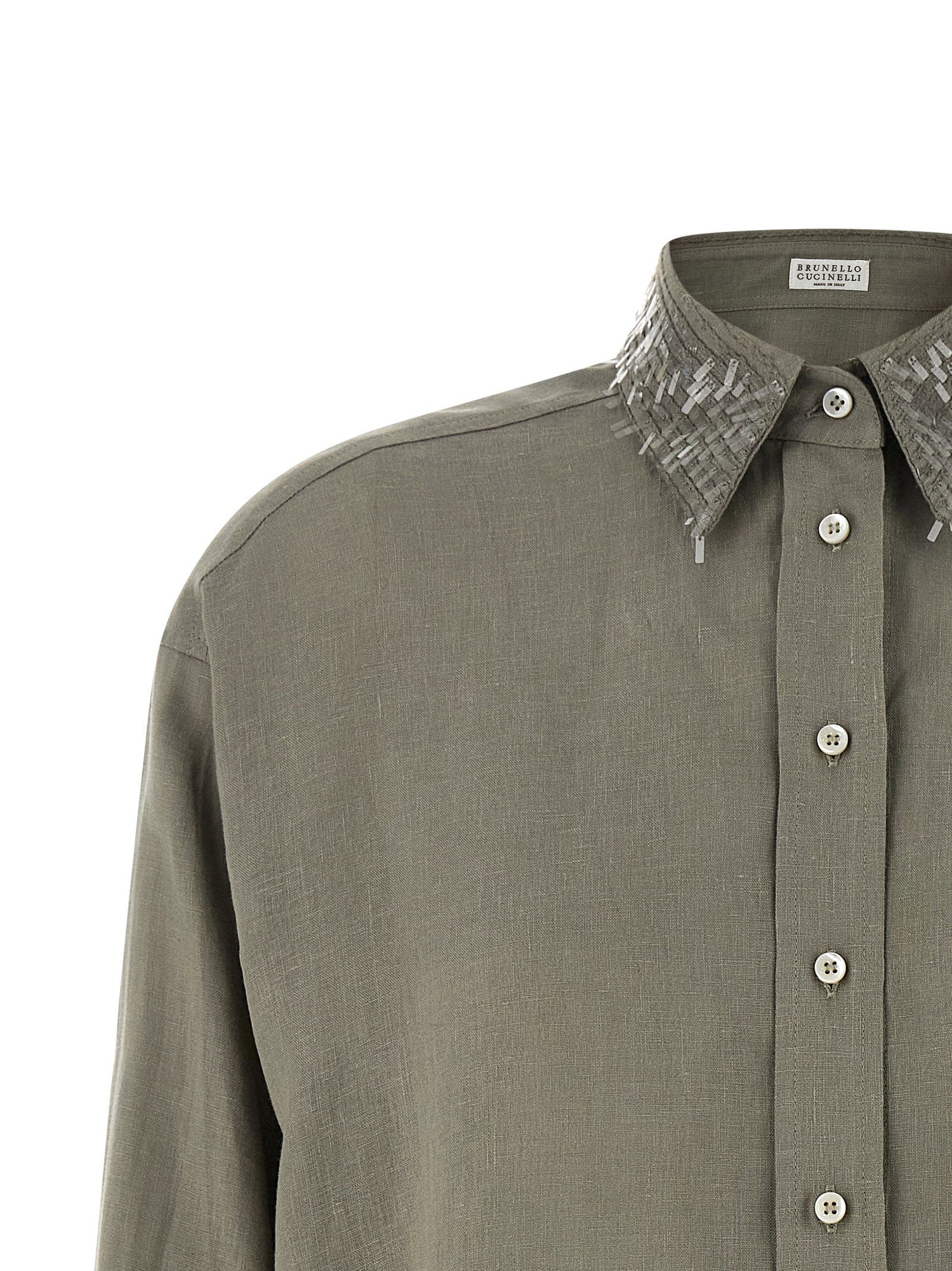 Brunello Cucinelli Sequin Collar Shirt Green