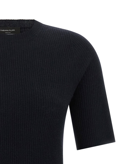Fabiana Filippi Ribbed Knit T-shirt Blue