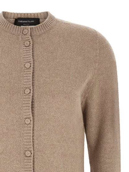 Fabiana Filippi Covered Buttons Cardigan Beige