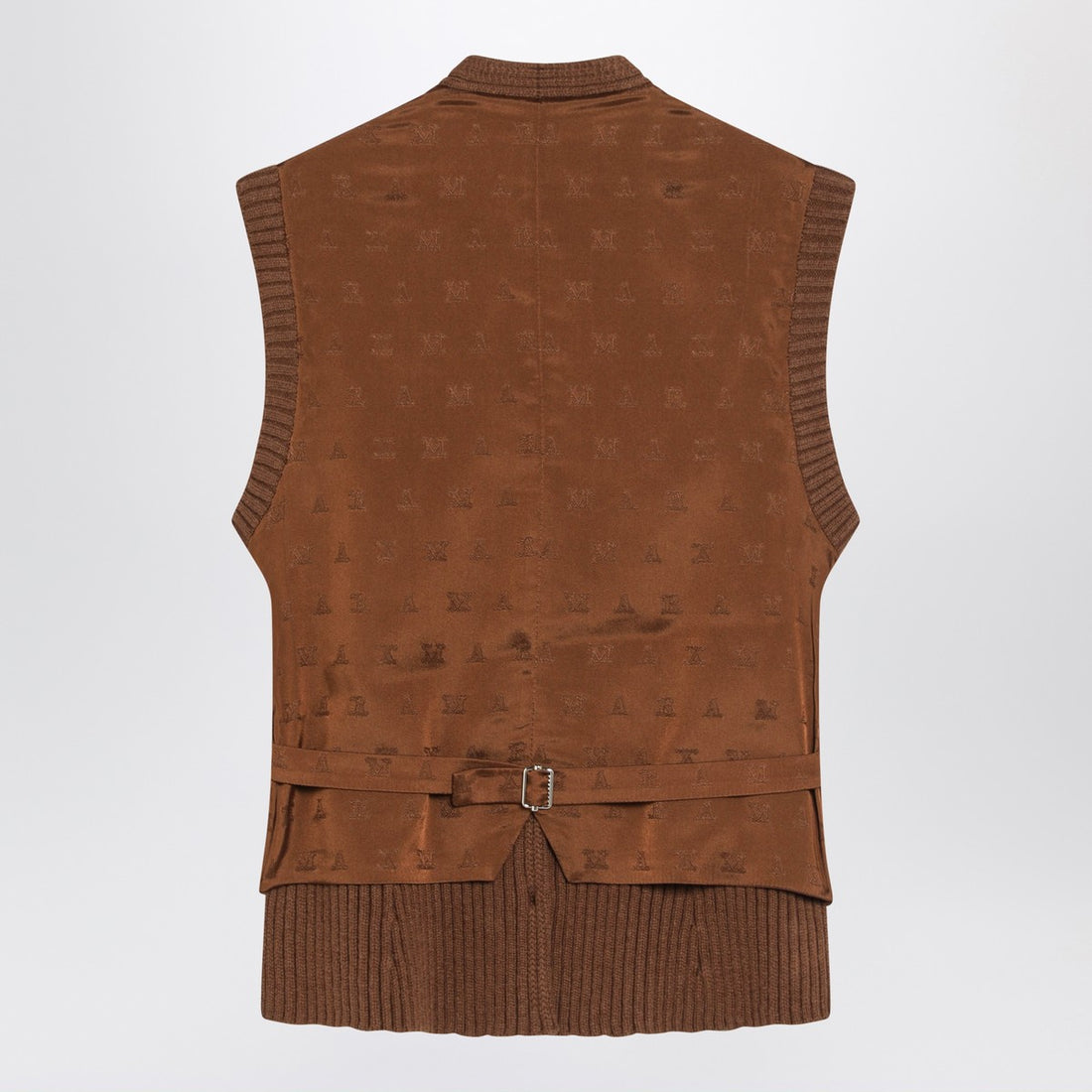 Max Mara Brown Wool-Cashmere Ribbed Gilet with Asymmetric Hem Brown