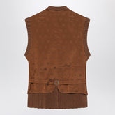 Max Mara Brown Wool-Cashmere Ribbed Gilet with Asymmetric Hem Brown