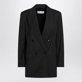 Max Mara Black Pinstriped Double-Breasted Wool Jacket Black