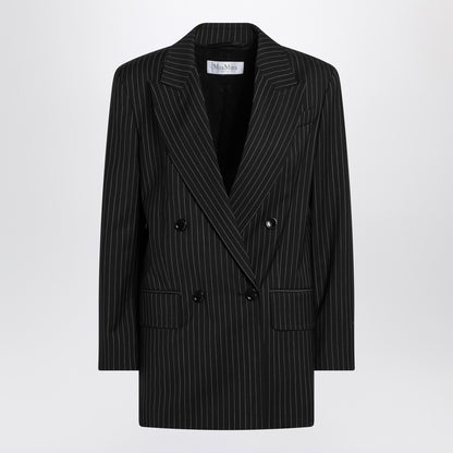 Max Mara Black Pinstriped Double-Breasted Wool Jacket Black