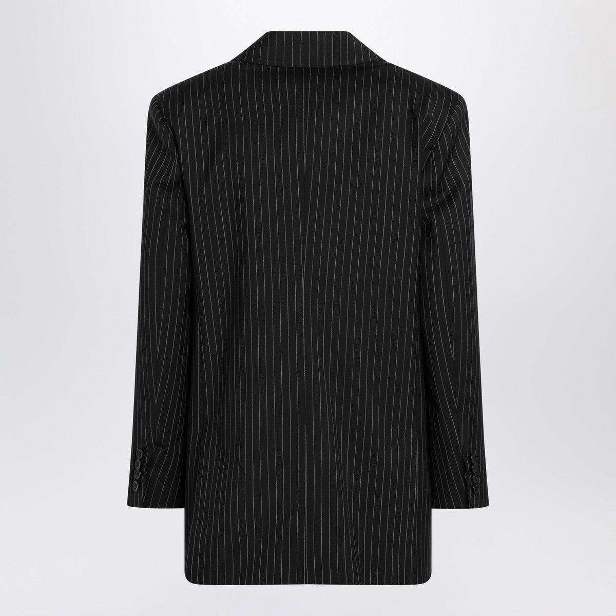 Max Mara Black Pinstriped Double-Breasted Wool Jacket Black