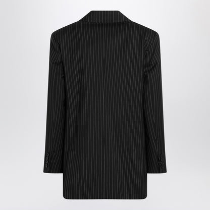 Max Mara Black Pinstriped Double-Breasted Wool Jacket Black
