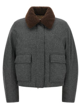 Brunello Cucinelli Shearling Collar Cropped Jacket Gray