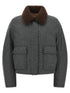 Brunello Cucinelli Shearling Collar Cropped Jacket Gray