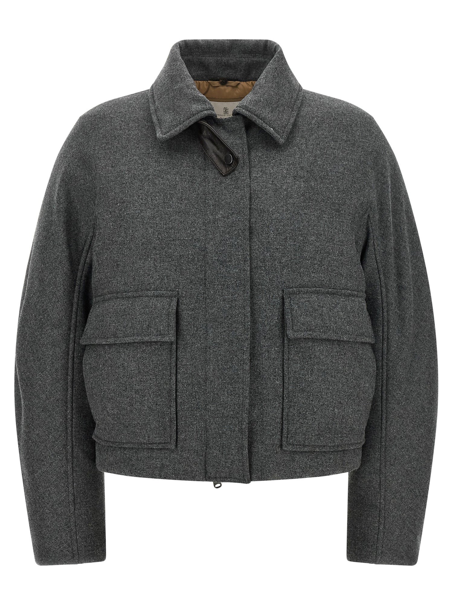 Brunello Cucinelli Shearling Collar Cropped Jacket Gray