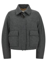 Brunello Cucinelli Shearling Collar Cropped Jacket Gray