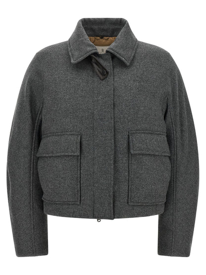 Brunello Cucinelli Shearling Collar Cropped Jacket Gray