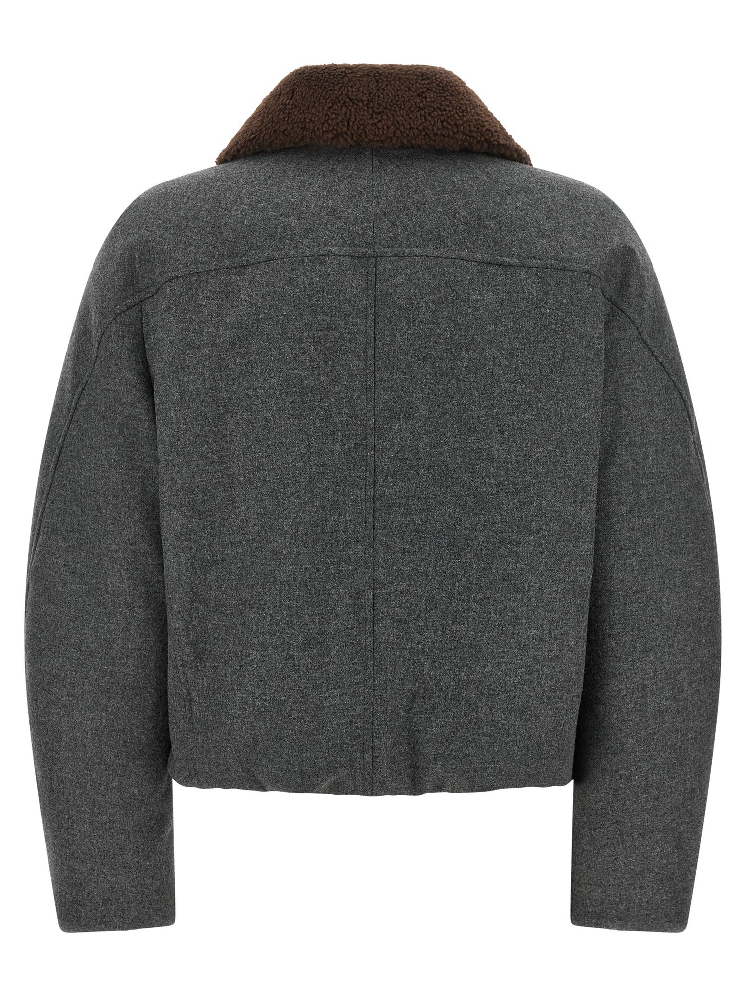 Brunello Cucinelli Shearling Collar Cropped Jacket Gray