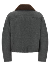 Brunello Cucinelli Shearling Collar Cropped Jacket Gray