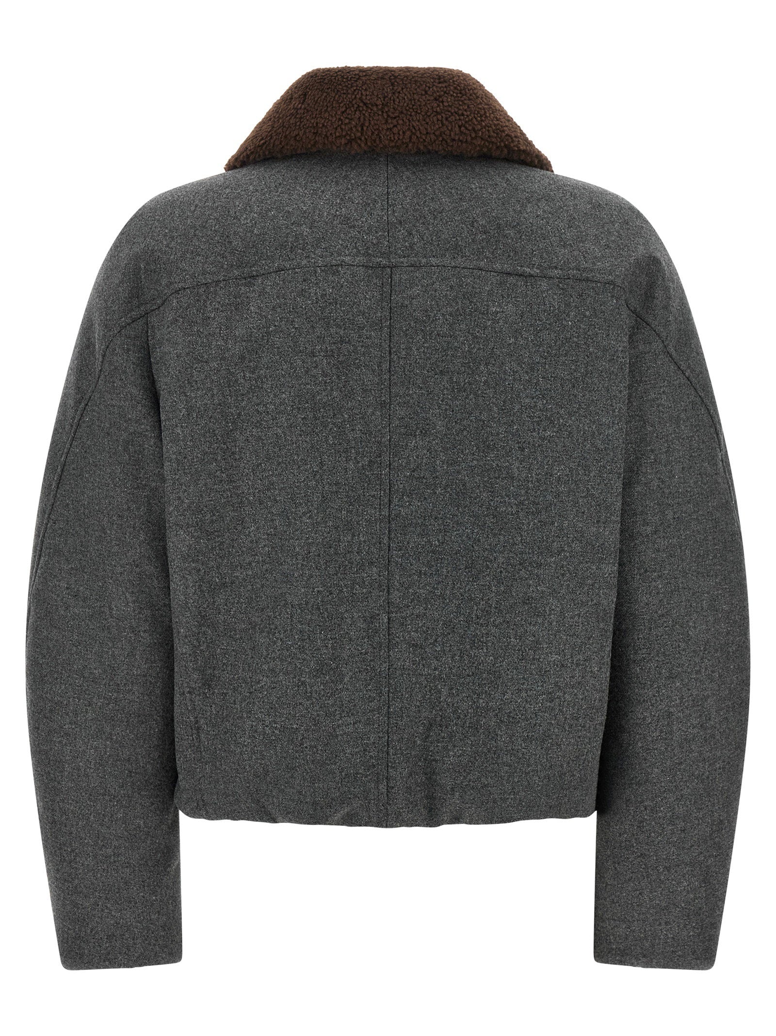 Brunello Cucinelli Shearling Collar Cropped Jacket Gray