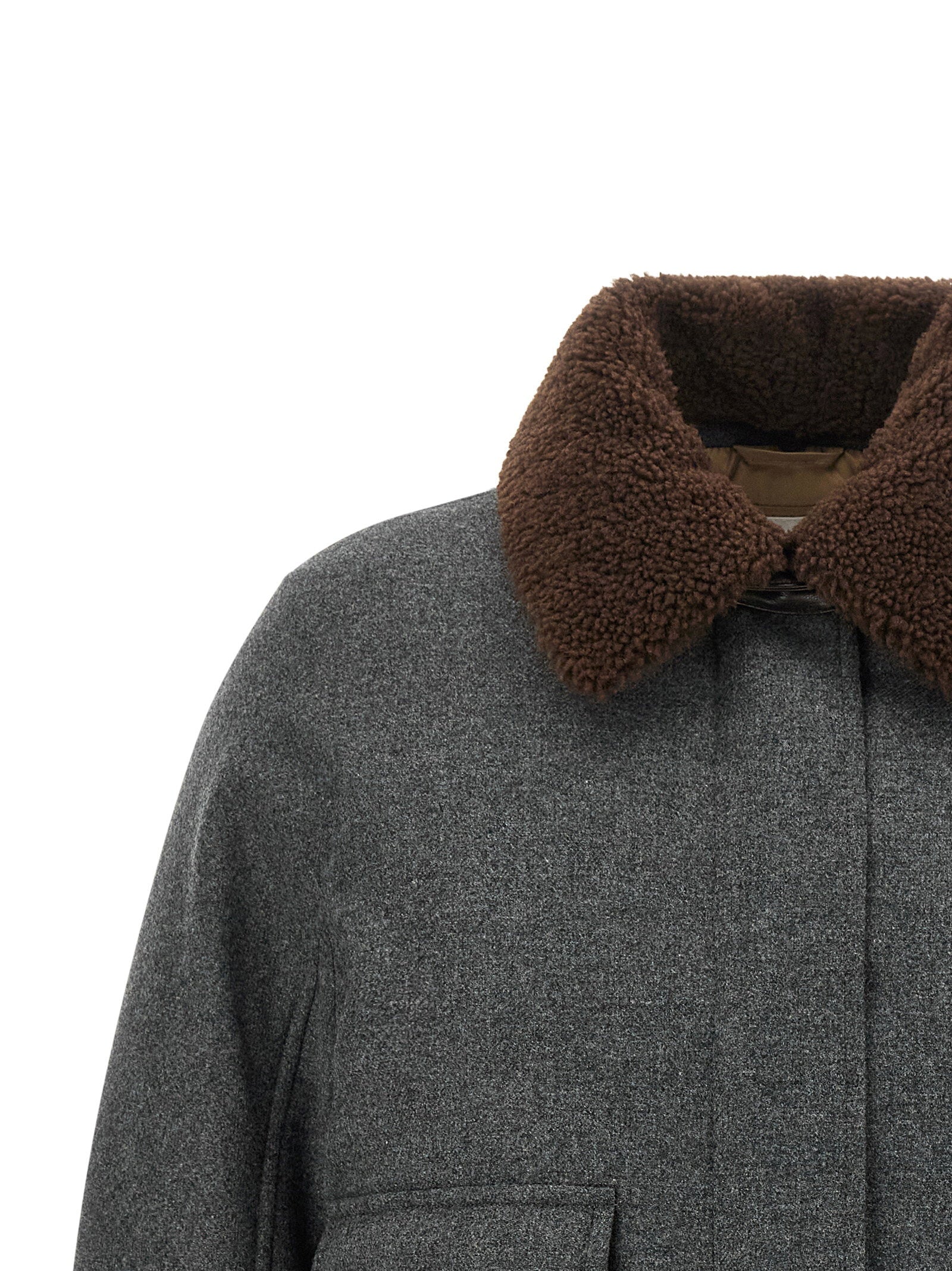 Brunello Cucinelli Shearling Collar Cropped Jacket Gray