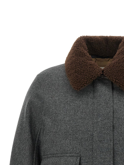 Brunello Cucinelli Shearling Collar Cropped Jacket Gray