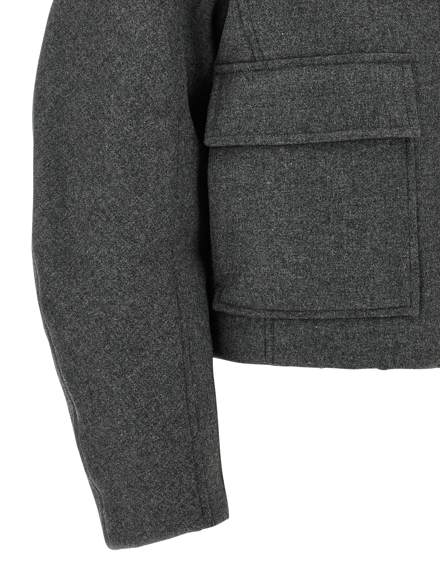 Brunello Cucinelli Shearling Collar Cropped Jacket Gray
