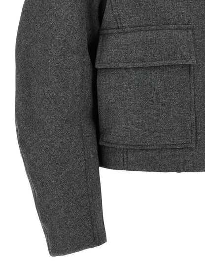 Brunello Cucinelli Shearling Collar Cropped Jacket Gray