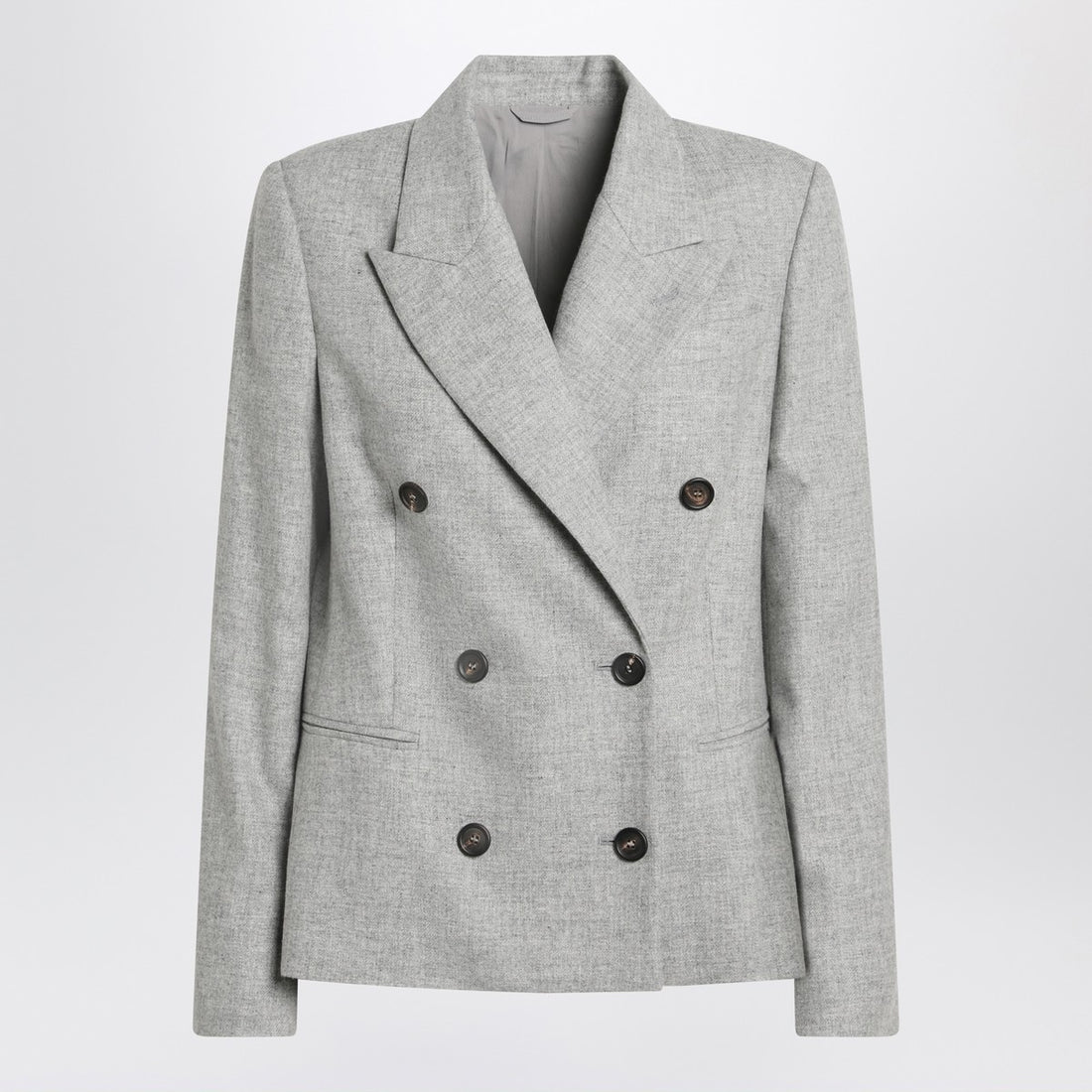 Brunello Cucinelli Grey Double-Breasted Virgin Wool and Cashmere Jacket Grey