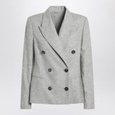 Brunello Cucinelli Grey Double-Breasted Virgin Wool and Cashmere Jacket Grey