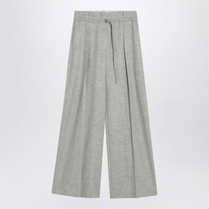 Brunello Cucinelli Wide-Leg Grey Wool-Cashmere Trousers Grey