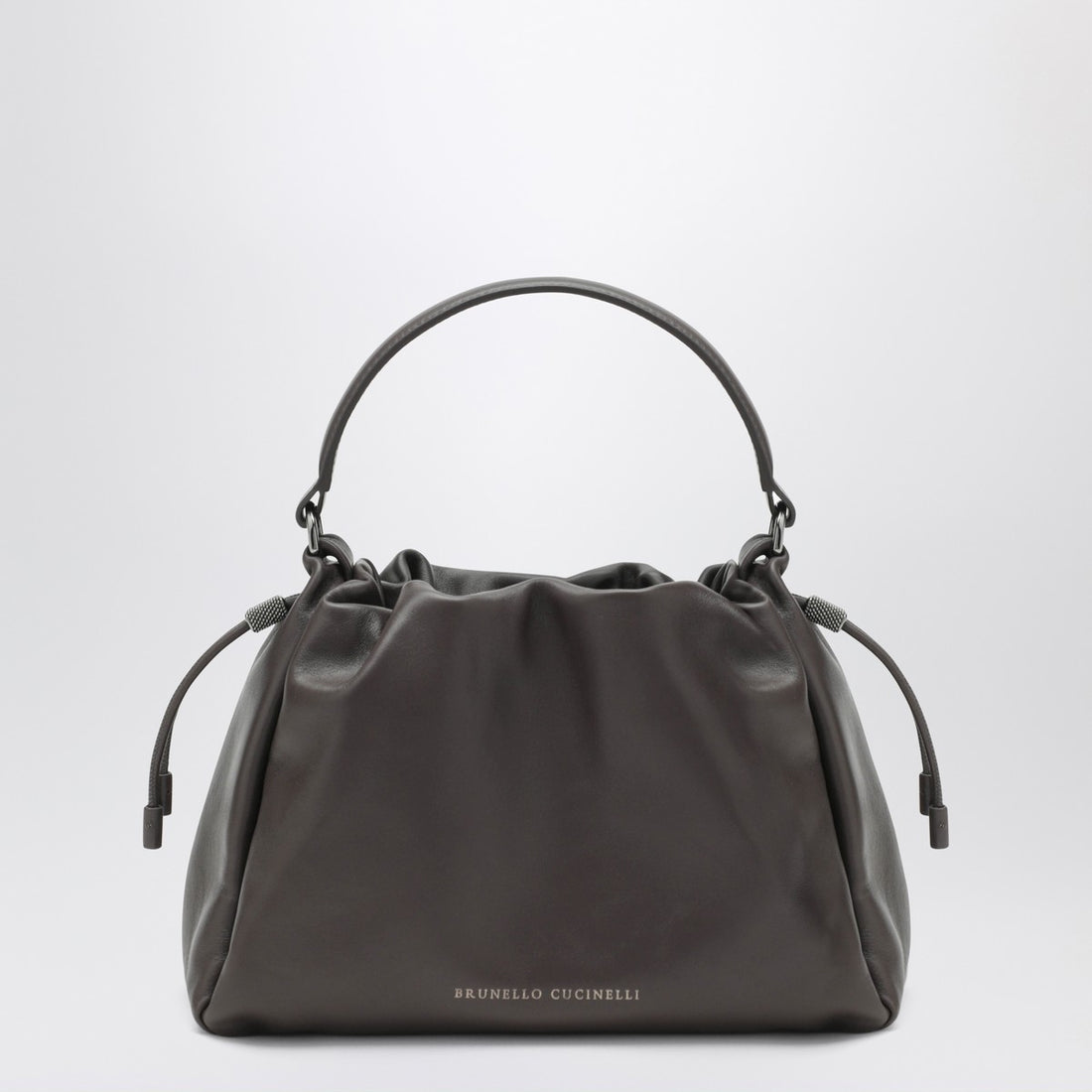 Brunello Cucinelli Small Mellow Dark Brown Bucket Bag with Monile Detail brown