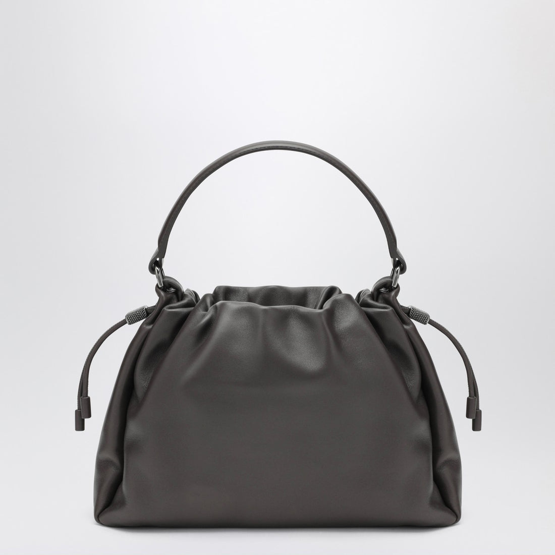 Brunello Cucinelli Small Mellow Dark Brown Bucket Bag with Monile Detail brown