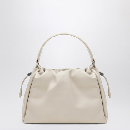 Brunello Cucinelli Small Ivory Leather Bucket Bag with Drawstring White