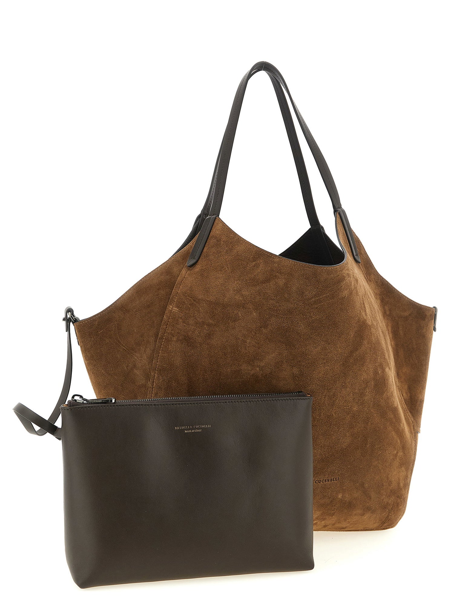 Brunello Cucinelli Reversible Lizard Effect Leather Duo Shopping Bag Brown
